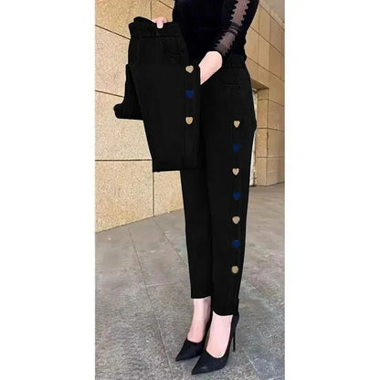 WinterEmbroidery Jeans Women's  Elastic High Waist Jeans 5XL FashionWomen Black Blue Pocket Mom Jeans Skinny Stretch Pants Women