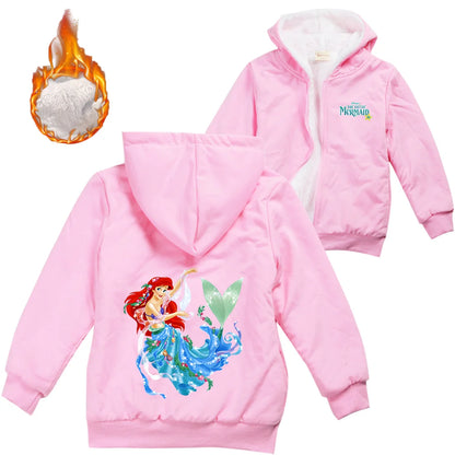 Winter Thick Boys Girls With Zipper Coats The Little Mermaid keep Warm Hoodies Jackets Children Casual Outerwear Sweatshirt