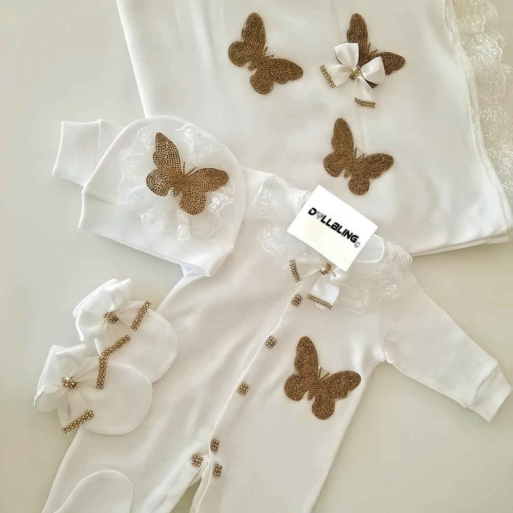 5pcs Newborn Baby Lace Girl Outfits Set Kids Clothing Real Cotton Infant Care Products Body Suit Shirt Pants