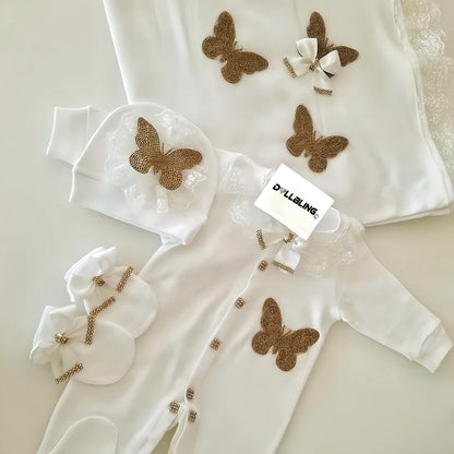 5pcs Newborn Baby Lace Girl Outfits Set Kids Clothing Real Cotton Infant Care Products Body Suit Shirt Pants