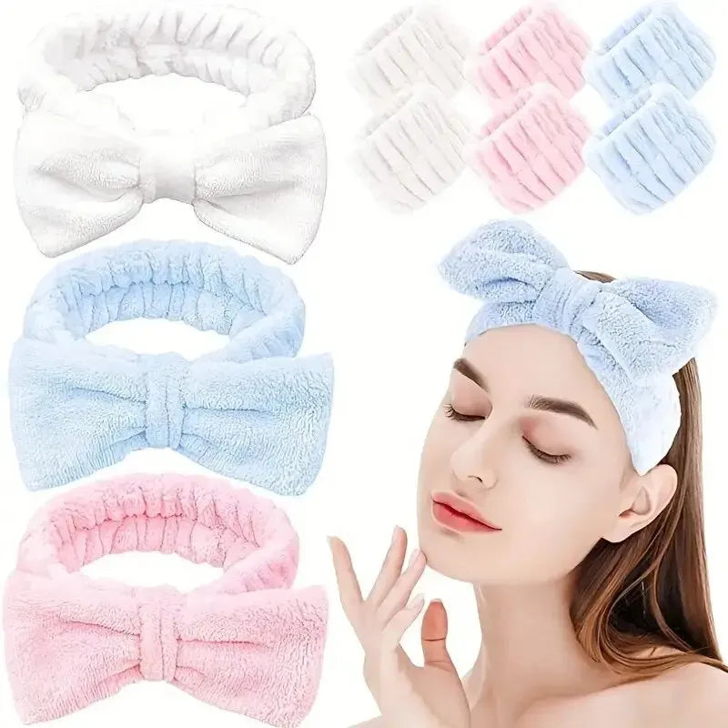 3pcs Microfiber Headbands and Wristbands Set Bath, Makeup and Fitness Soft and Absorbent Hairbands and Wrist Towels