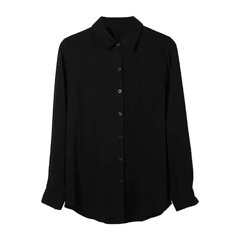 Autumn New Long Sleeve Women Shirts Fashion Turn Down Collor Chiffon Blouses Office Lady Elegant Loose Tops