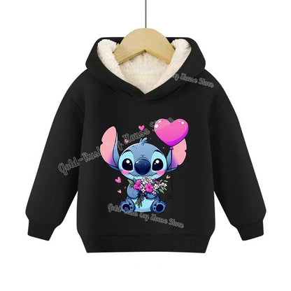 Lilo&stitch Children Hoodie Winter Thicken Warm Pullover Sweatshirt Street Sweater Girl Boy Outdoor Sports Kid Hooded Clothes