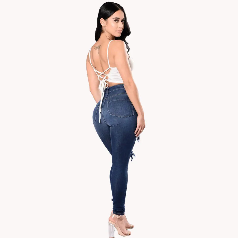 Autumn High Waist Ripped Jeans For Women Fashion Stretch Skinny Denim Pencil Pants Casual Slim Trousers S-3XL