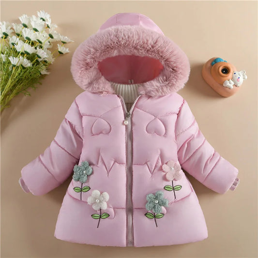 Children's winter clothing girls with wool thickened cute coat little girl foreign style wearing cotton-padded jacket