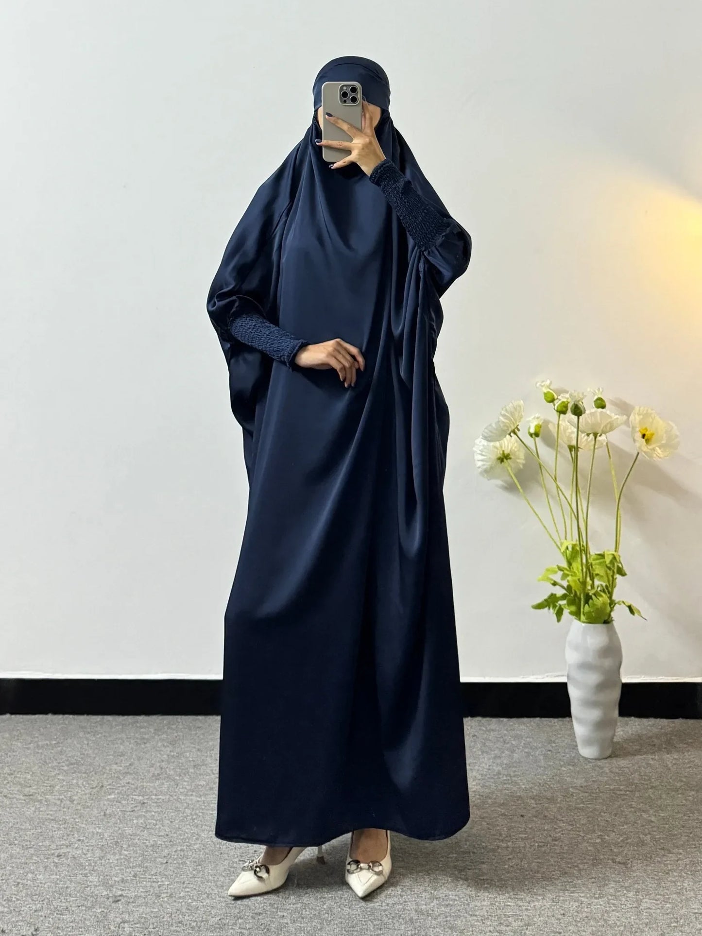 Ramadan Modesty Prayer Dress Women Jilbabs Kaftan Muslim Abayas Smocking Sleeve Dresses