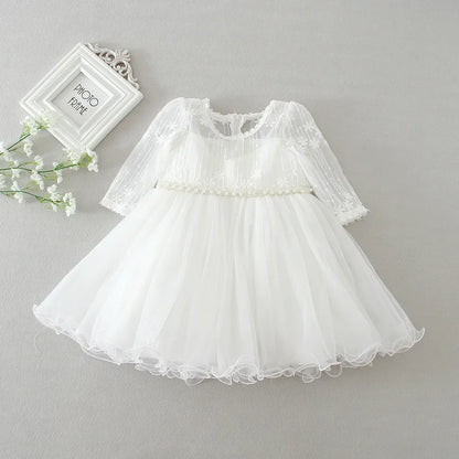 0-24 Months Long Sleeve Baby Girl Dress Infant Toddler Birthday Party Dresses Little Girls White Wedding Baptism Dress