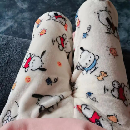 Thick Coral Fleece Pajama Pants Women's Autumn and Winter Flannel Plush Thick Trousers Cartoon Dog Warm Pants