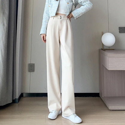 MEXZT Winter Wool Wide Leg Pants Women Streetwear High Waist Suit Straight Pants Korean Thick Black Baggy Woolen Full Trousers