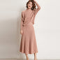 BirdTree Wool Cashmere Sweater Skirt Set, Women's Mock Neck Stripe Loose, Fashion Elegant Knit Suit Spring New