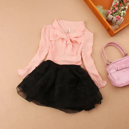 2025 Spring Autumn Toddler Teenage Girls Tops And Blouses School Girl Blouse Shirt Kids Chiffon Long Sleeve Bow Baby Shirts