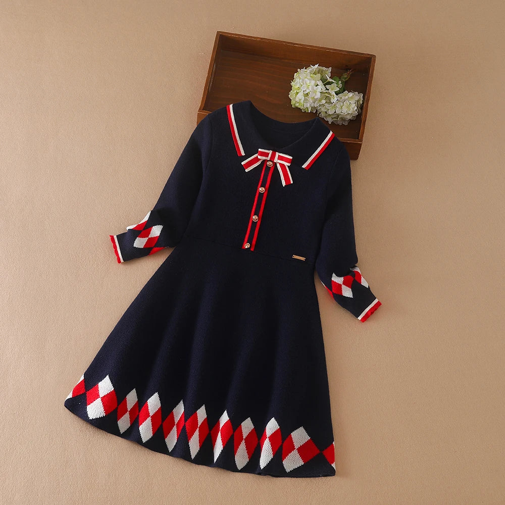 Kids Girls 5-12 Years Autumn Winter New Dress Children Warm Sweater Clothing Knitting Long Sleeve Princess Dress