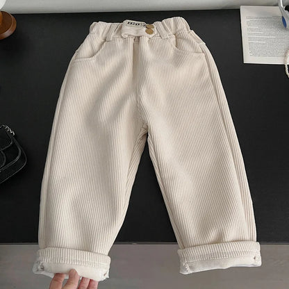 Kids Warm Pants Boy Girls Autumn Winter Corduroy Thick Outer Wear Sports Trousers 1-9Y Children Clothes Casual High Waist Pants