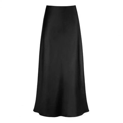 Silk Satin Fishtail Long Skirt High Waist Silk Satin Flared Hem Maxi Skirt Female Office Long Skirt Casual Loose Skirts