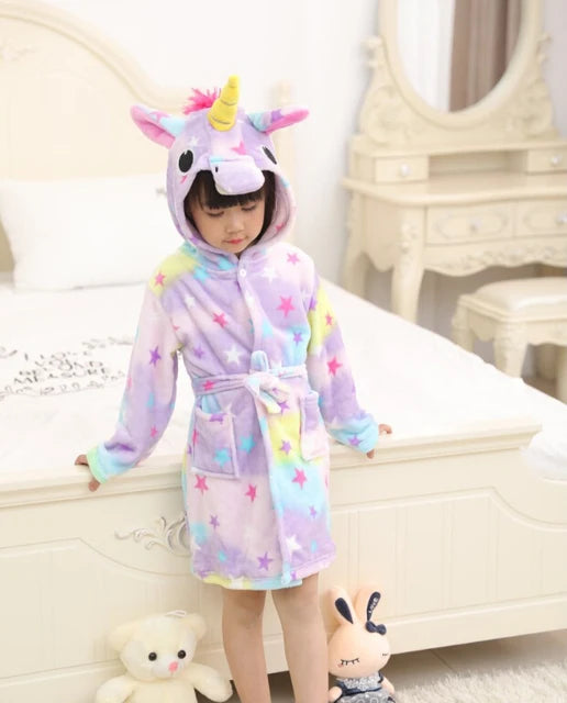 3-12Years Winter Autumn Children's Sleepwear Unicorn Cartoon Bath Robe for Adult Boys Girls Pijamas Hooded Kids Bathrobes