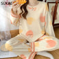 SUKAE Pink Puppy Printing Women Sleepwear Korean New Pajamas Set O-neck Long Sleeve Pijamas Autumn Spring Faux Cotton Nightwear