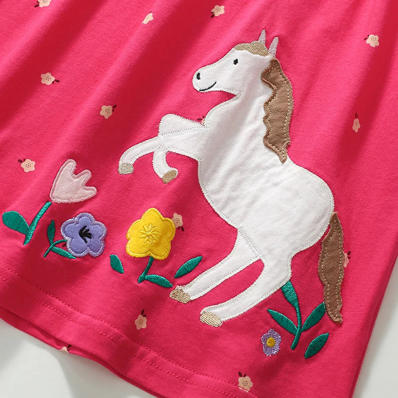 Little maven 2025 Autumn Kids Clothes Children's Clothing Cotton Baby Girls Cartoon Long Sleeves Unicorn Dresses 2-7 year