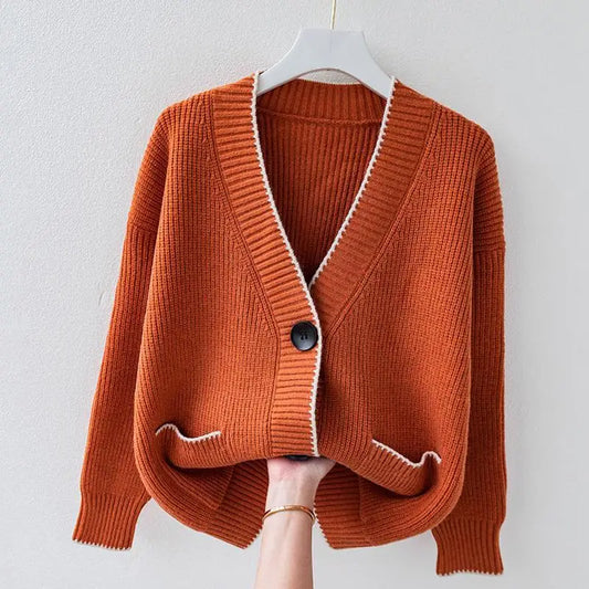 Women's Plus-size Orange Blouse Autumn and Winter Clothes Solid Color Sweater Women Cardigan Coats Tops