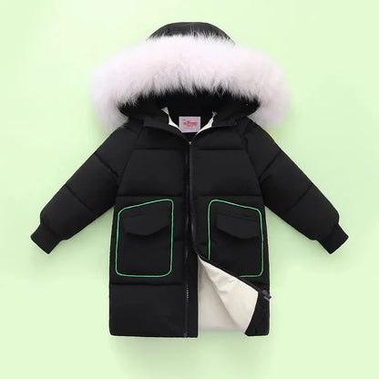 Children Winter Jacket Autumn Boy Plus Velvet Thick Warm Hooded Little Outerwear Coat 2-8 Years Kids Girl Parka Clothes