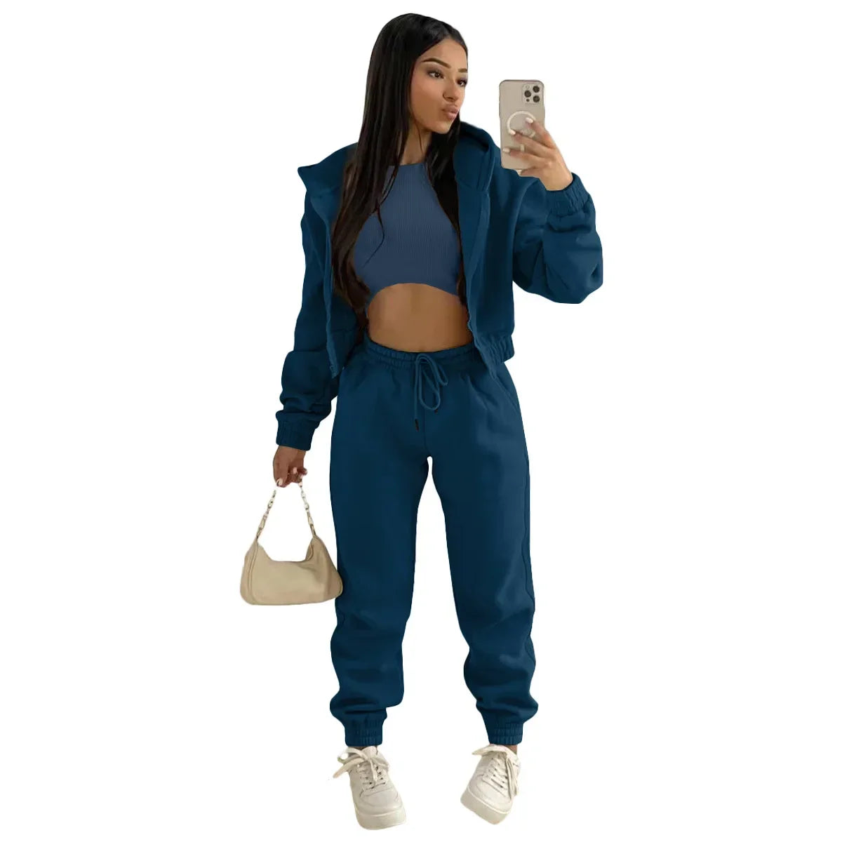 Custom LOGO made autumn women's thick 2-piece sportswear jogger suit 3-piece sportswear and hoodie suit