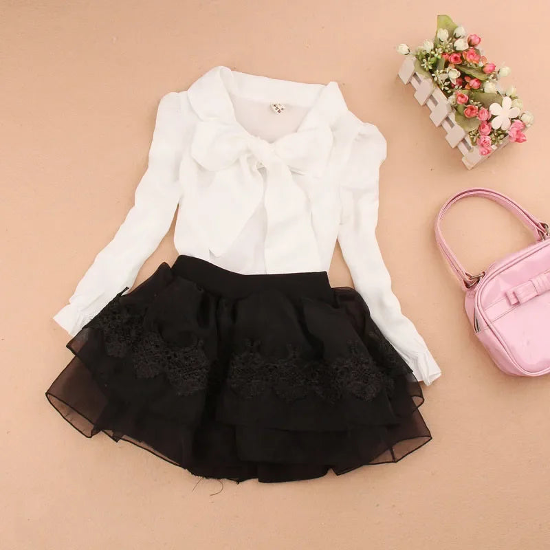 2025 Spring Autumn Toddler Teenage Girls Tops And Blouses School Girl Blouse Shirt Kids Chiffon Long Sleeve Bow Baby Shirts