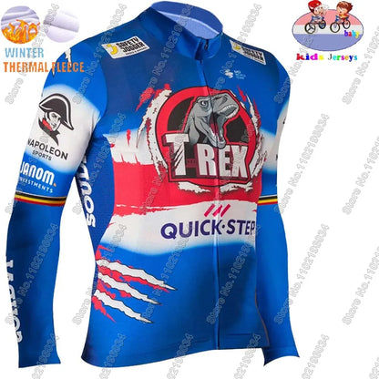 Kids Soudal Quick Step 2025 Cycling Jersey Winter Set World Champion Boys Girl Cycling Clothing Bike Thermal Jacket Suit Maillot