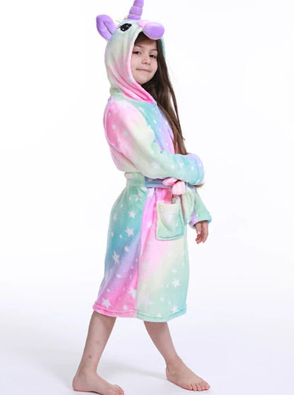 3-12Years Winter Autumn Children's Sleepwear Unicorn Cartoon Bath Robe for Adult Boys Girls Pijamas Hooded Kids Bathrobes