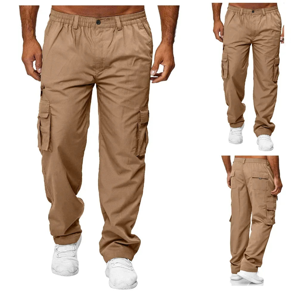 Men's Cargo Trousers Elastic Waist Elastic Multi-pocket Loose Combat Work Pants Outdoor Fitness Sports Casual Pants S-4XL