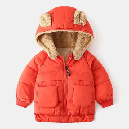 2025 Korean Autumn Winter Children Boy Parkas Cartoon Bear Ears Little Girl Jacket Coat 1-6 Years Kids Boy Outerwear Outfit