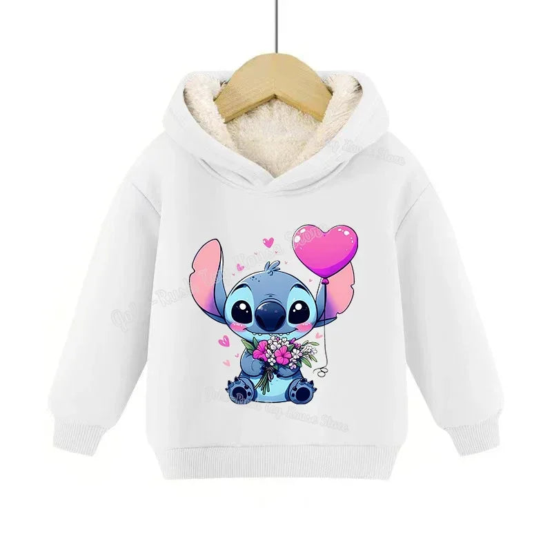 Lilo&stitch Children Hoodie Winter Thicken Warm Pullover Sweatshirt Street Sweater Girl Boy Outdoor Sports Kid Hooded Clothes