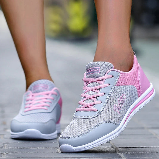 Breathable Fashion 2025 New Women's Sneakers Soft Comfortable Women Sneakers Mesh Fabric Lace Up Female Footwear Ladies Shoes