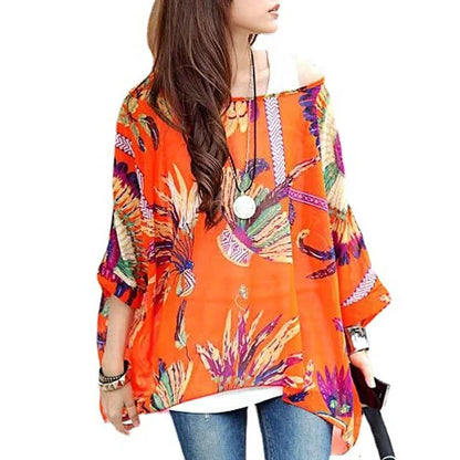 BHflutter 4XL 5XL 6XL Plus Size Blouse Shirt Women New Striped Print Summer Tops Tees Batwing Sleeve Casual Chiffon Blouses 2025