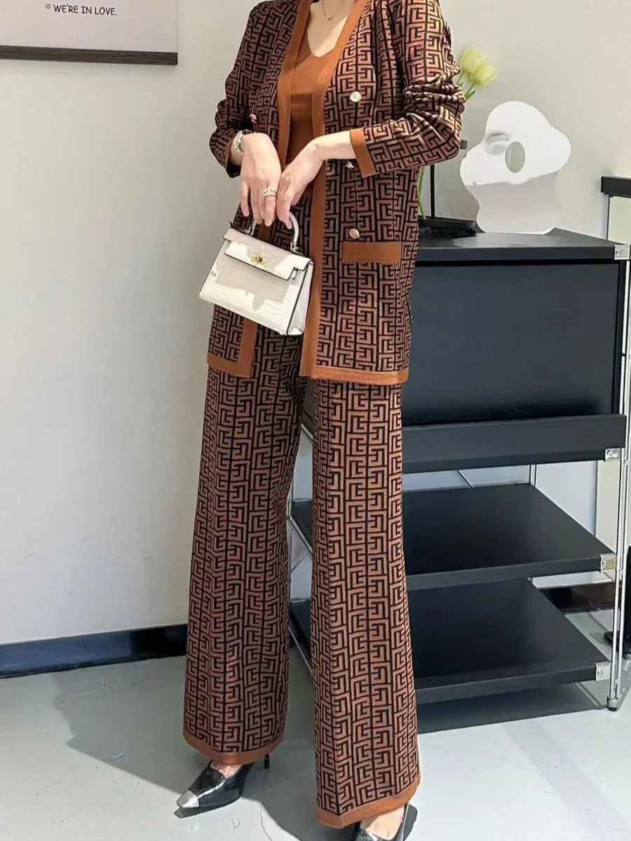 Winter Women Knitted 3 Pieces Set Casual Thicken Cardigan Jacket Sweater Coat +Knitted Top + Pant 3 Piece Suits Warm Set