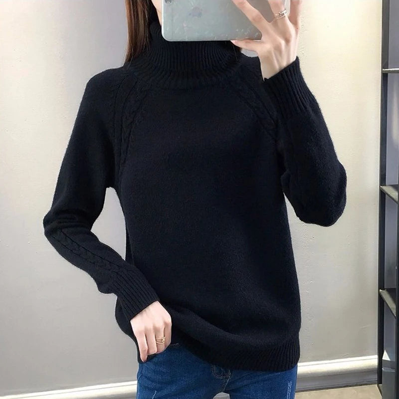 Women's Turtleneck Sweater Fall Winter New Loose Warm Knit Pullover Tops Candy Colors Knitwear Jumper Korean Soft Casual Poleras