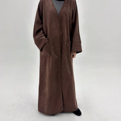 Winter Suede Kimono Open Abayas for Women Muslim Dress Dubai Kaftan Turkey Long Coat Islam Clothing