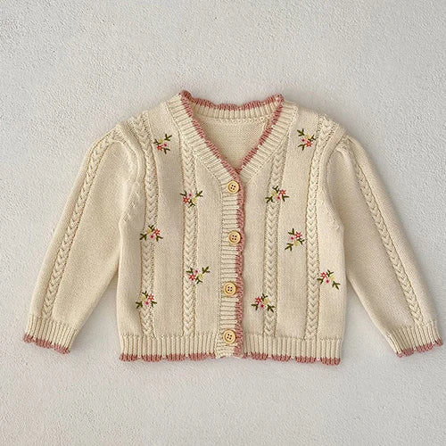 Autumn Winter Korean Style Toddler Baby Girls Sweater Coat Long Sleeved Solid Color Newborn Baby Girls Knitting Cardigan