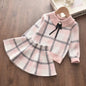 Bear Leader Winter Princess Outfits Girls Plaid Cute Clothing Sets Fashion Kids Baby Knitted Sweaters with Bow Ruffles Skirt