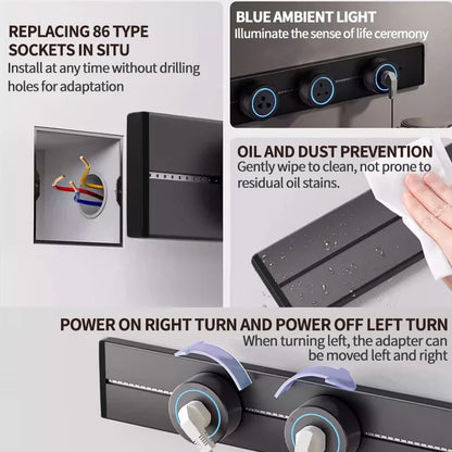 New Type Of pLPower Rail Socket, High-Quality Plug Adapter for household kitchen appliances UK EU AU standard wall socket with USB