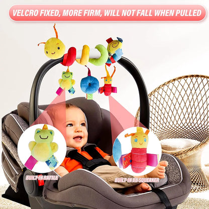 Baby Hanging Car Seat Toys Plush Activity Hanging Stroller Toys with BB Squeaker and Rattles For Newborn Travel Activity Toy