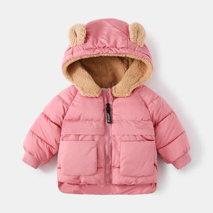 2025 Korean Autumn Winter Children Boy Parkas Cartoon Bear Ears Little Girl Jacket Coat 1-6 Years Kids Boy Outerwear Outfit