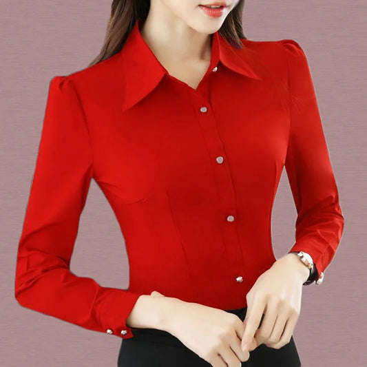 Red Women's Shirt Long Sleeve Blouse Autumn Women Shirts and Blouses Korean Fashion Slim Business Dress Shirt Women's Work Shirt