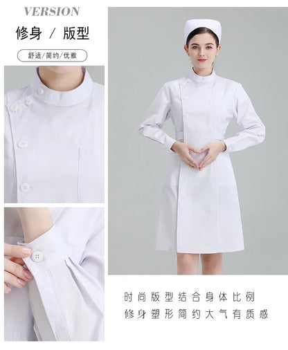 Medical Uniforms Dress Robe White Women Nursing Scrubs Jacket Full Length SPA Beautician Veterinary Work Wear Uniform Doctor