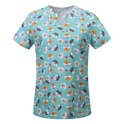 S-XXL Pet Grooming doctor Work Clothes 100%Cotton Scrubs Workwear Men and Women Uniforms Wholesale Printing Scrubs Tops/shirts