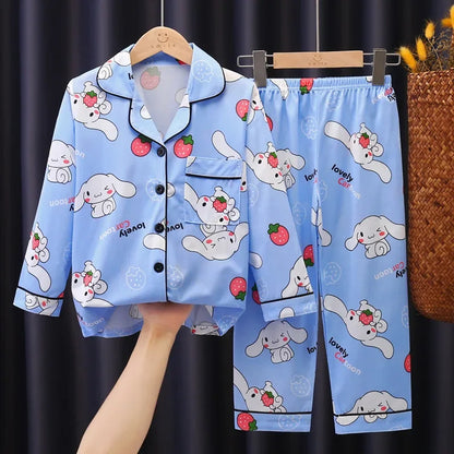 2025 Miniso Children Pajama Sets Autumn Winter Anime Long-Sleeved Pants Sleepwear Cartoon Pijamas Student Kids Homewear Clothing