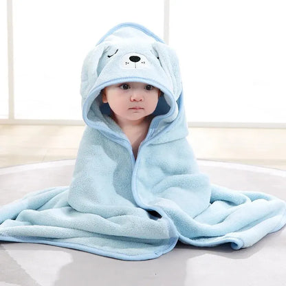 Toddler Bathrobe Infant Bath Towel Boy Girl Blankets Swaddle With Hood Cartoon Coral Fleece Towel Blanket Newborn Kids Bedding