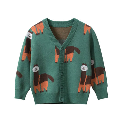 Little Boys Girls Cartoon Animal Cardigan Sweater Toddler Infant Alpaca Giraffe Long Sleeves Knitted Cardigan Sweater Jacket