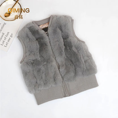 Autumn Winter Fur Vest Ladies Fur Coat Woman Vest Children Short Rex Rabbit Fur Womens Tops And Blouses Boys Girls Parent-child