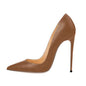 Tikicup Solid Dark Brown Matte Women Pointed Toe Stiletto High Heels Slip On OL Dress Shoes Elegant Ladies Formal Pumps