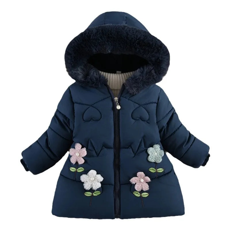 Children's winter clothing girls with wool thickened cute coat little girl foreign style wearing cotton-padded jacket