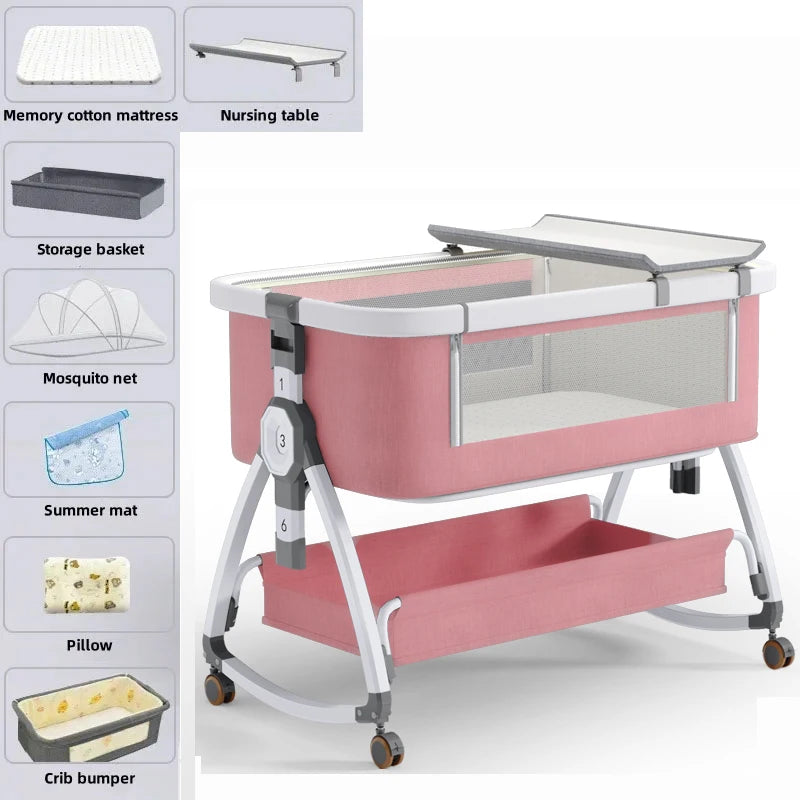 Multifunctional Crib Foldable Crib with Diaper Table Cradle Rocking Chair Travel removable Crib Baby Bedside Crib